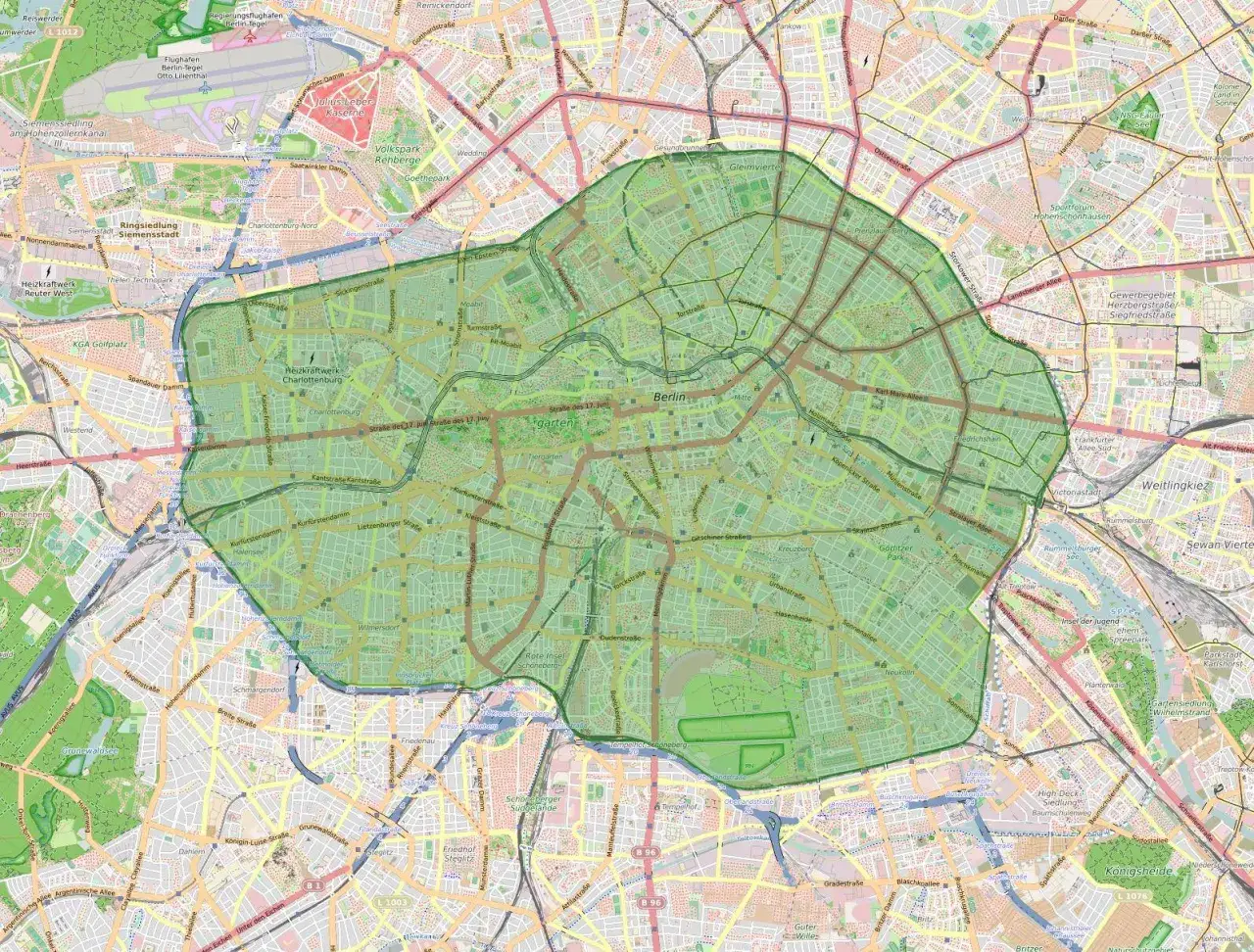 Mapa strefy ekologicznej Berlin Umweltzone